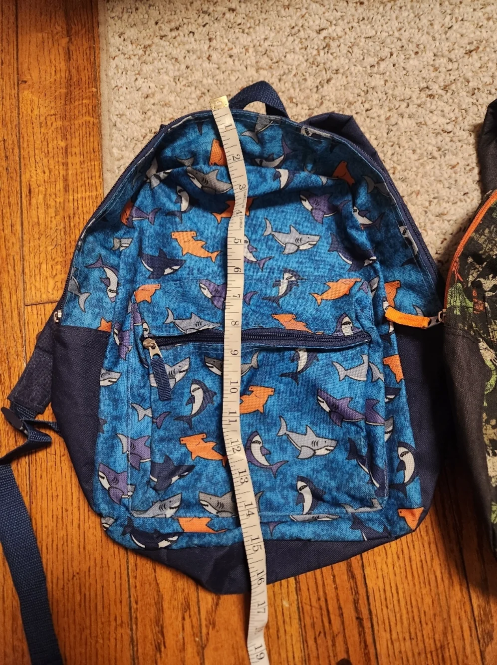Shark & Dinosaur Kids Backpacks - Blue Shark and Black Dino Prints - Picture 2 of 3